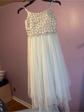 Zhenzi White Floral Crochet Bodice Tulle Dress for Girls